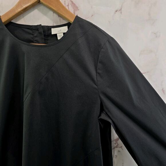 J Jill Shirt Women XS Black Long Sleeve Poplin Assymetric Tunic Button Back - Picture 10 of 11